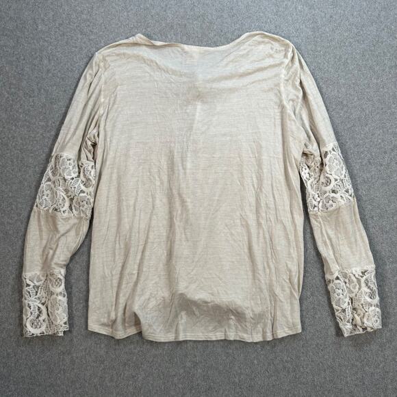 Sundance Faux Wrap Tunic Top Women's Medium Beige Lace Trim Tassel Long Sleeve - Picture 7 of 7
